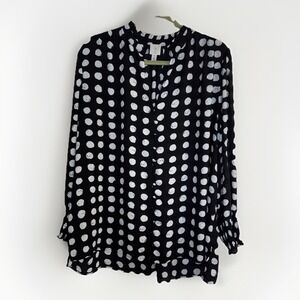 Joie‎ Womens Blouse Size 1X V-Neck Ruffled Neckline Polka Dot Faux Button Front